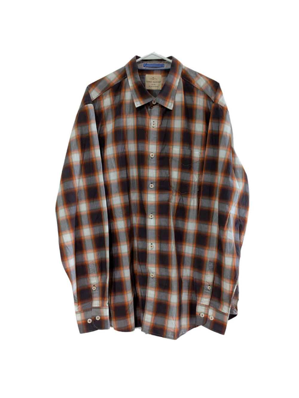 Tommy Bahama Men's Island Crafted Plaid Cotton Shirt Orange Gray, Size XL